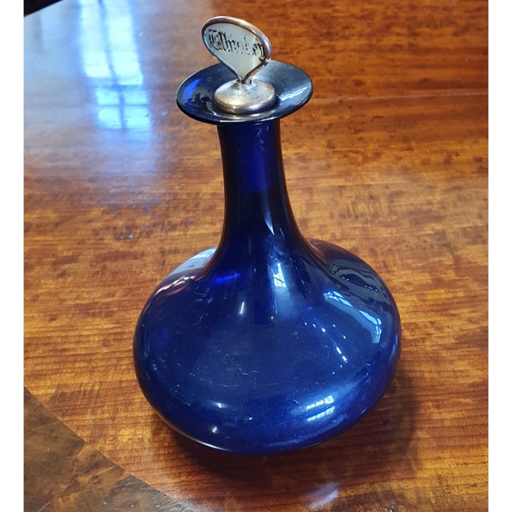 BRISTOL BLUE GLASS WHISKEY DECANTER