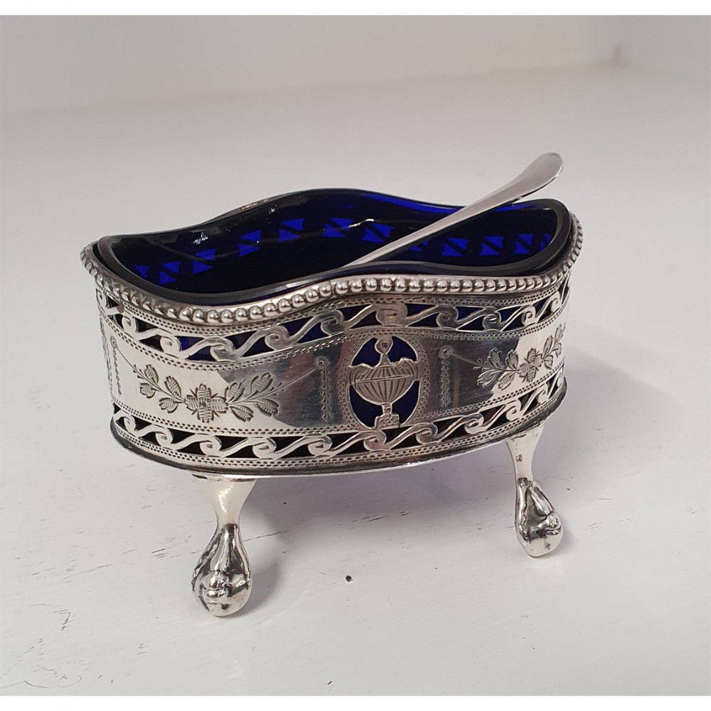 Georgian Style Silver Salt Cellar & Spoon