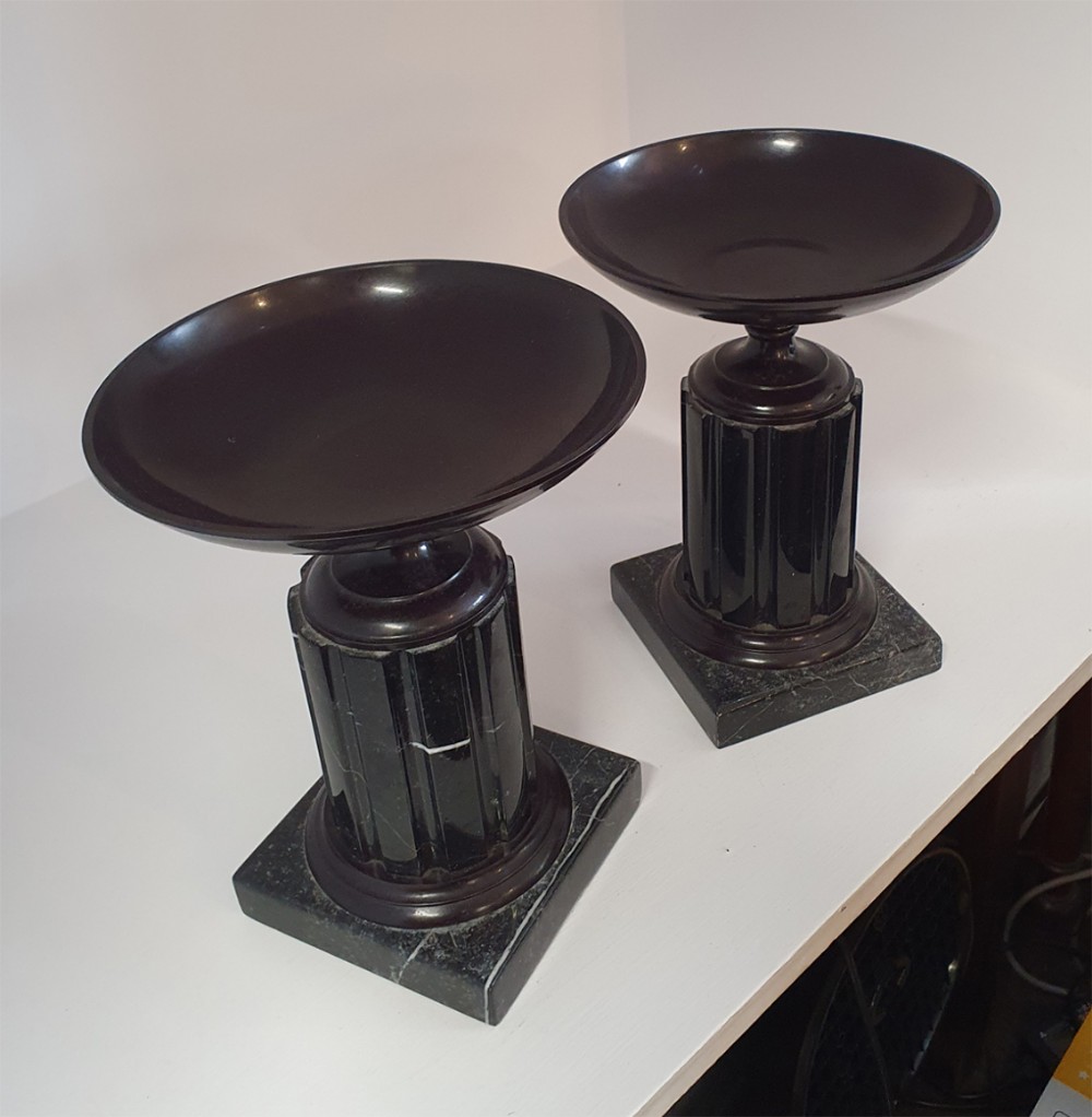 Pair Victorian Marble and Bronze Tazzas