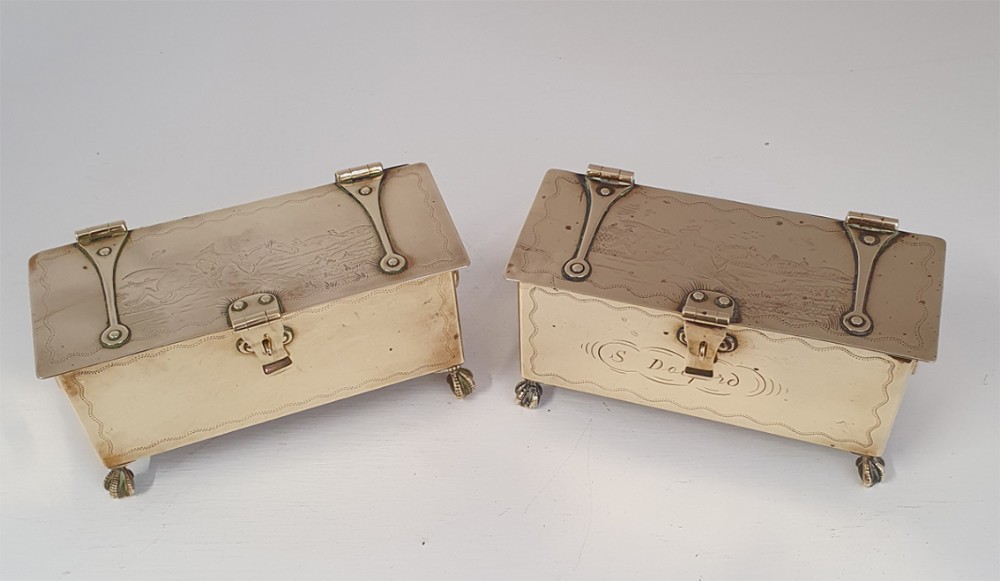 Pair Georgian Dutch Brass Tobacco Boxes