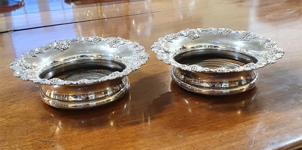 Large Pair Victorian Silver Plated Coasters