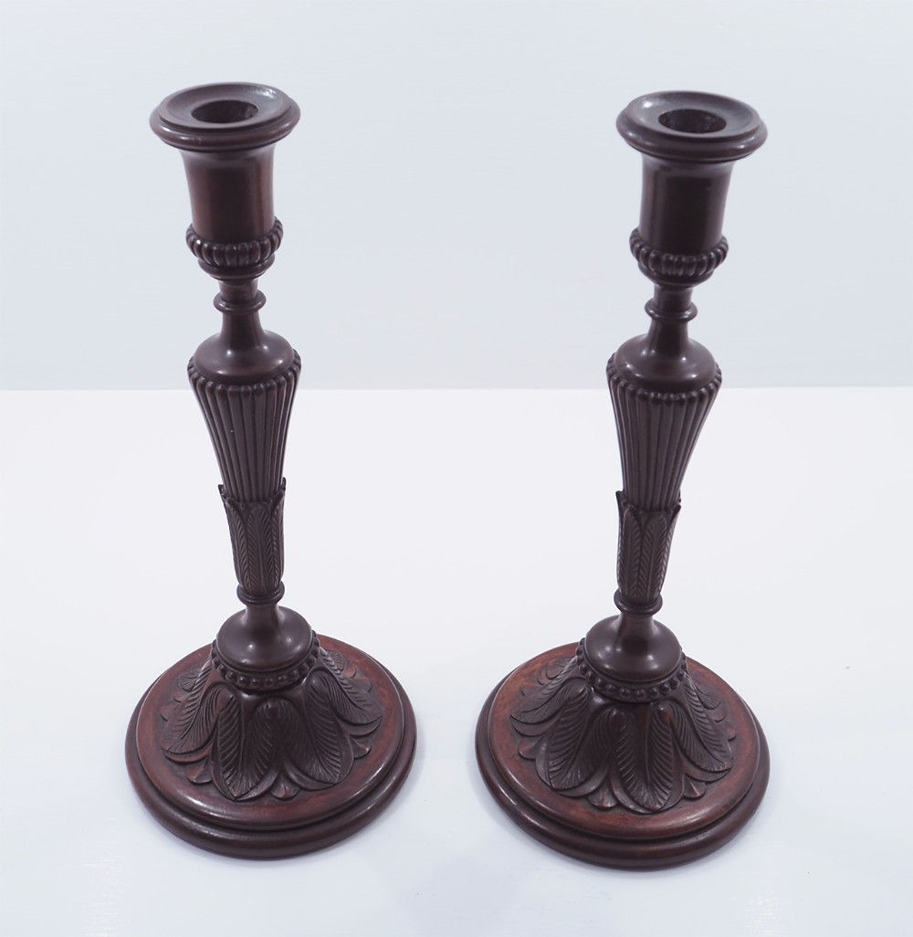 Fine Quality Pair of Mahogany Candlesticks