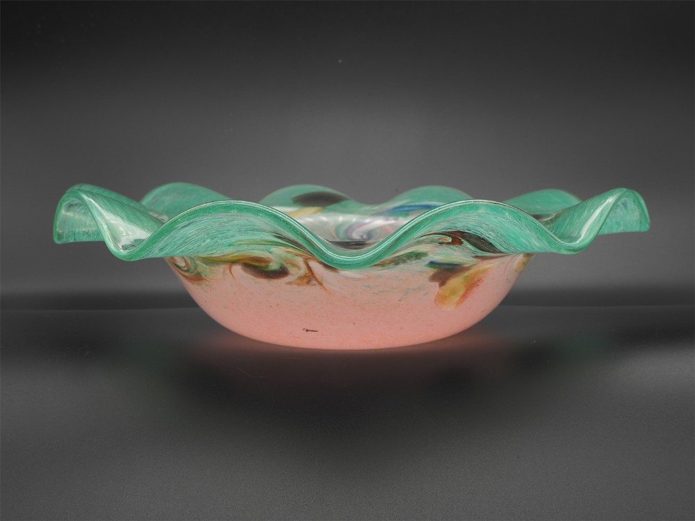 Large Scottish Vasart Frilled Top Glass Bowl