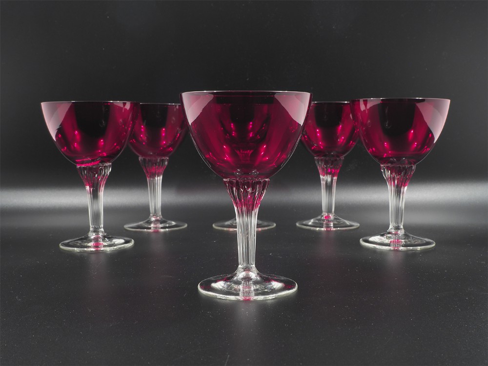 SET OF 6 1920's RUBY WINE GLASSES
