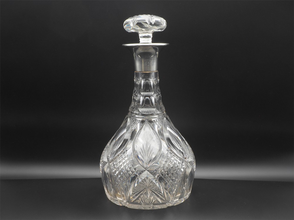 Large Silver Topped Cut Glass Decanter