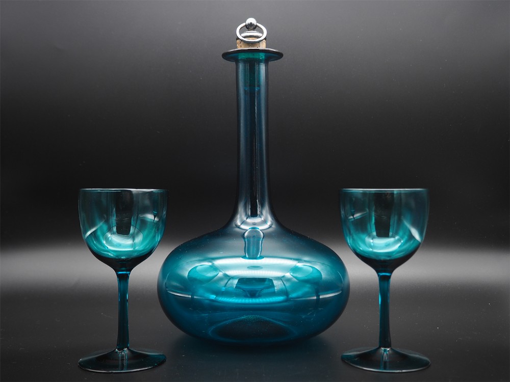 Rare Georgian Turquoise Decanter & Glasses