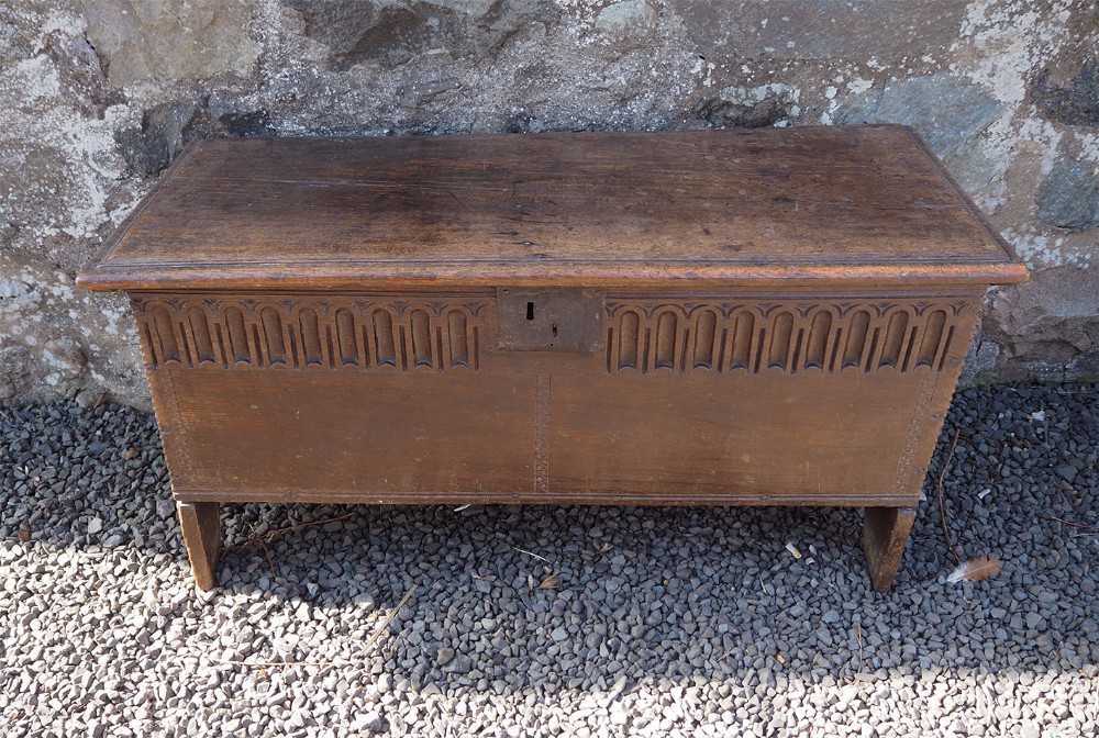 Late 17th Century Carved 6 Plank Coffer