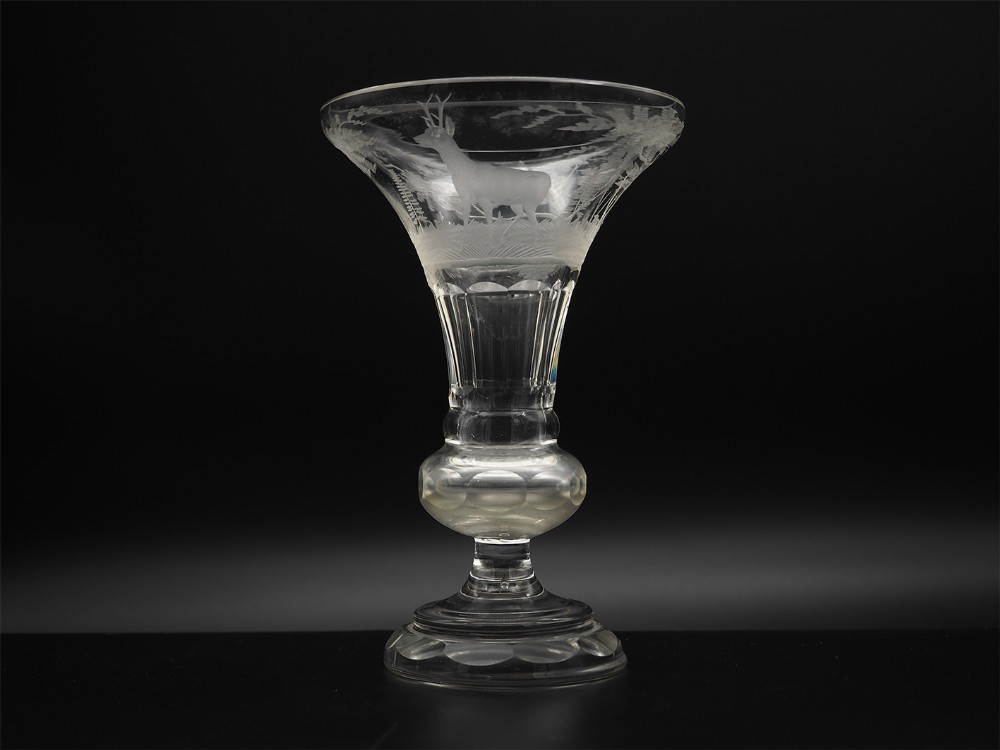 Deer Engraved Georgian Trumpet Glass