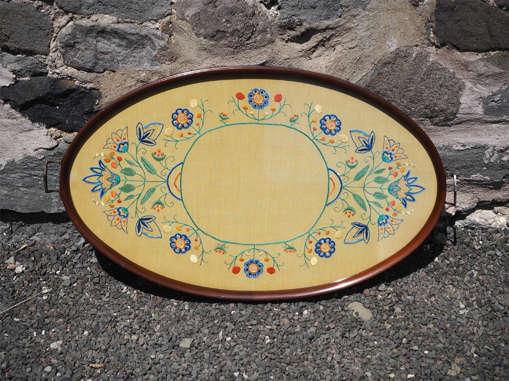 Unusual Large Edwardian Oval Mahogany Tray
