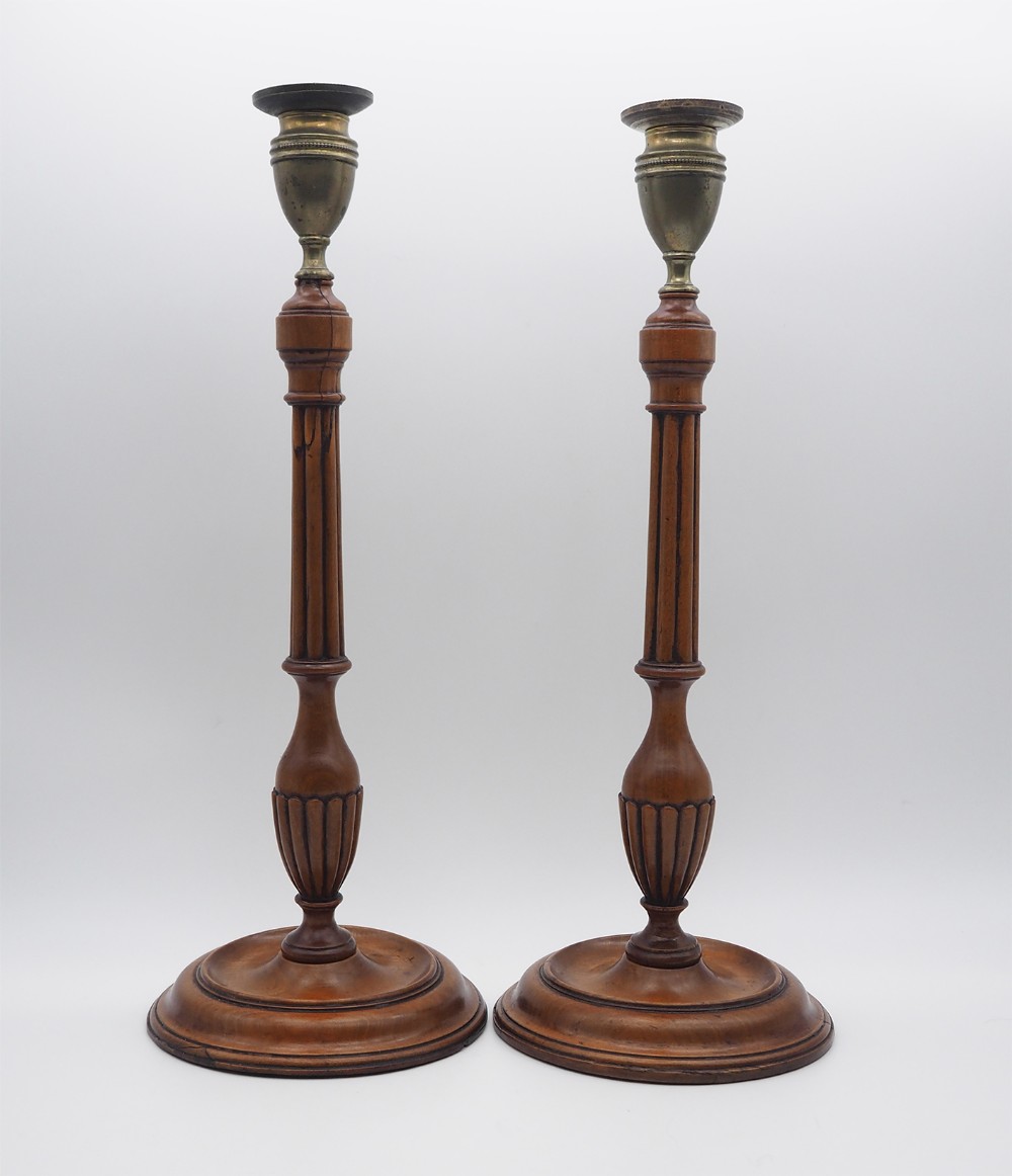 Rare Pair 18th Cent. Satinwood Candlesticks