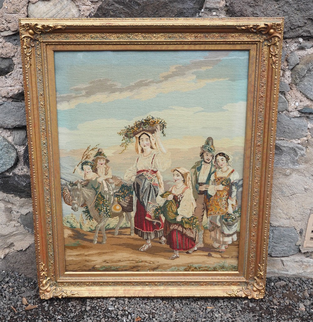 Large Victorian Gilt Framed Needlework