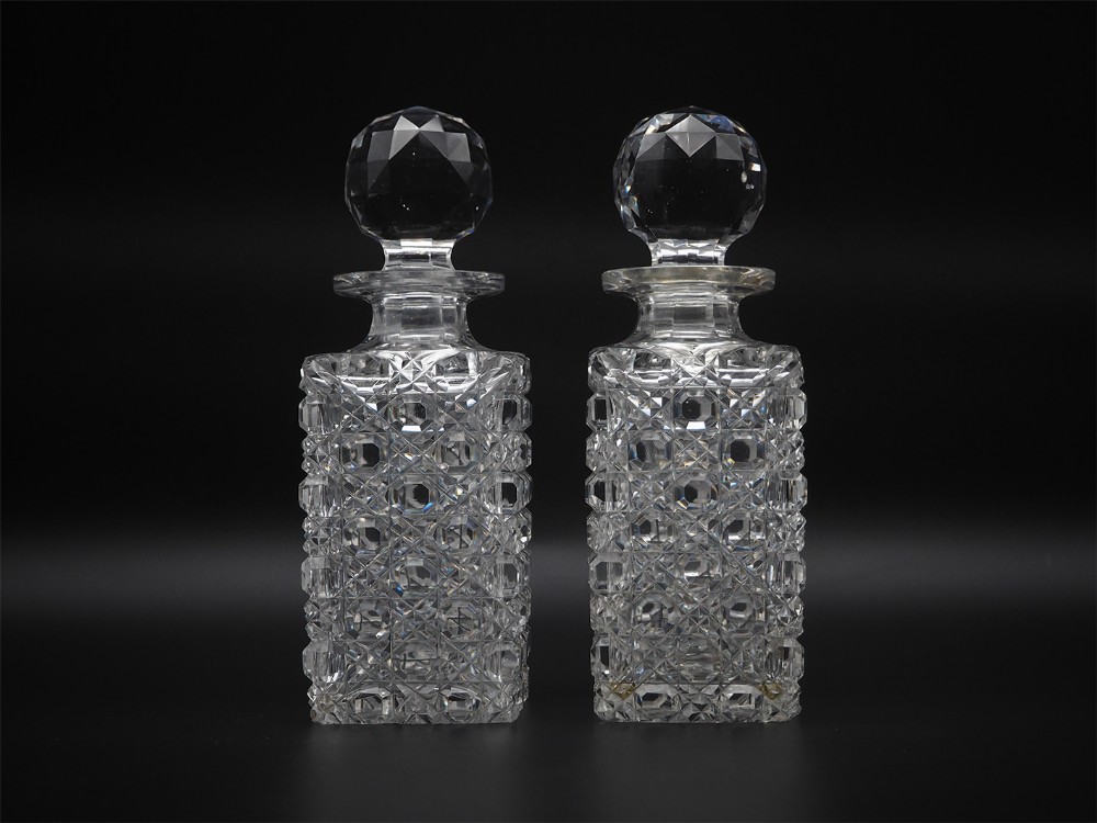 Small Pair of Hobnail Cut Glass Decanters