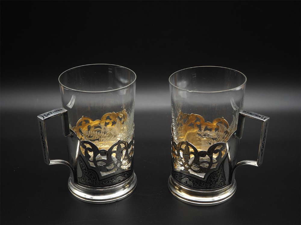 Pair of Russian Silver Tea Glass Holders