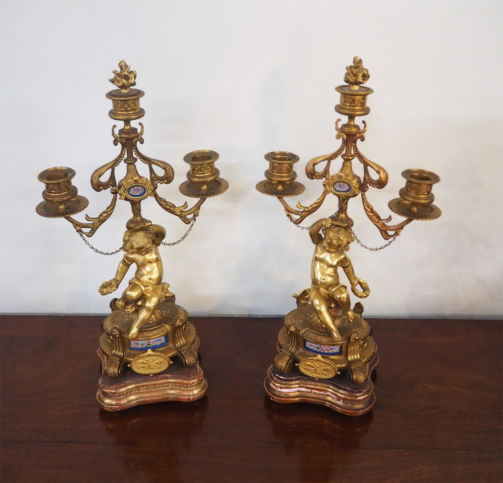 Fine Pair of Gilded Bronze Candelabra