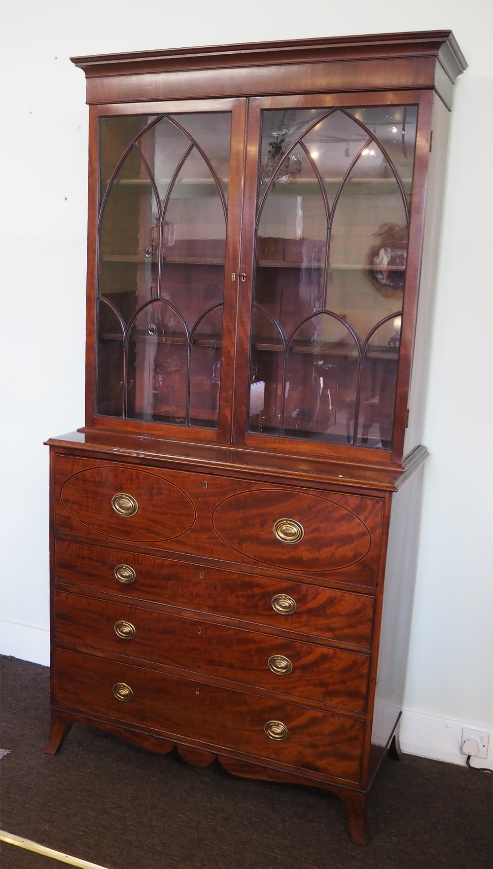 Neat Georgian Mahogany Secretaire Bookcase