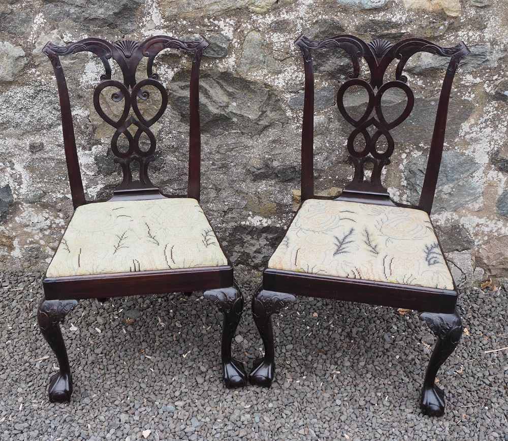 Pair Irish Chippendale Hand Chairs