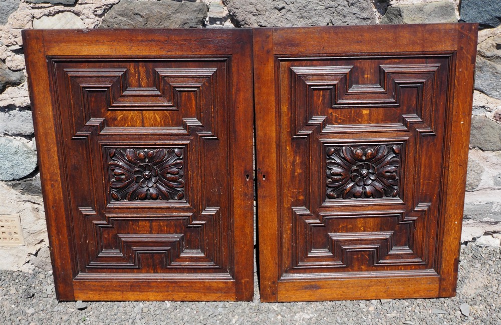 Pair 17th Century Carved Oak Panels