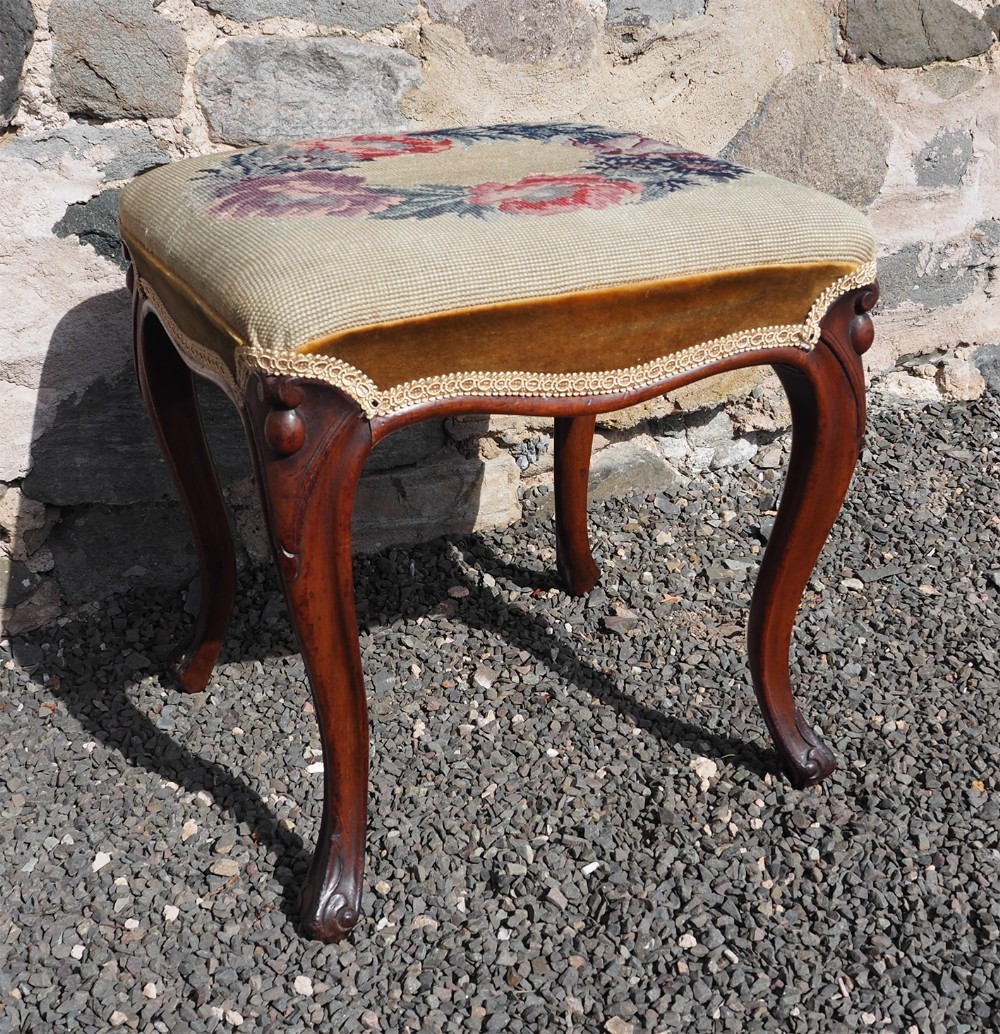 Victorian Rosewood Cabriole Leg Stool