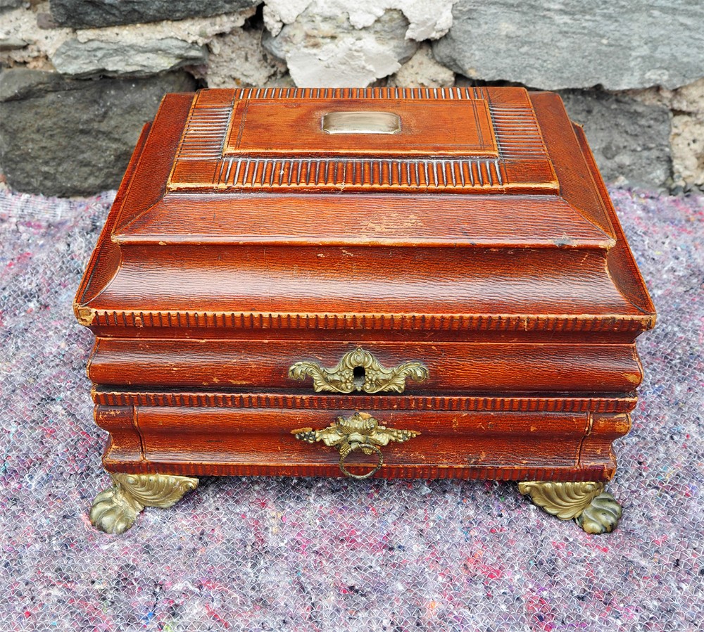 Fine Regency Leather Ladies Sewing Box