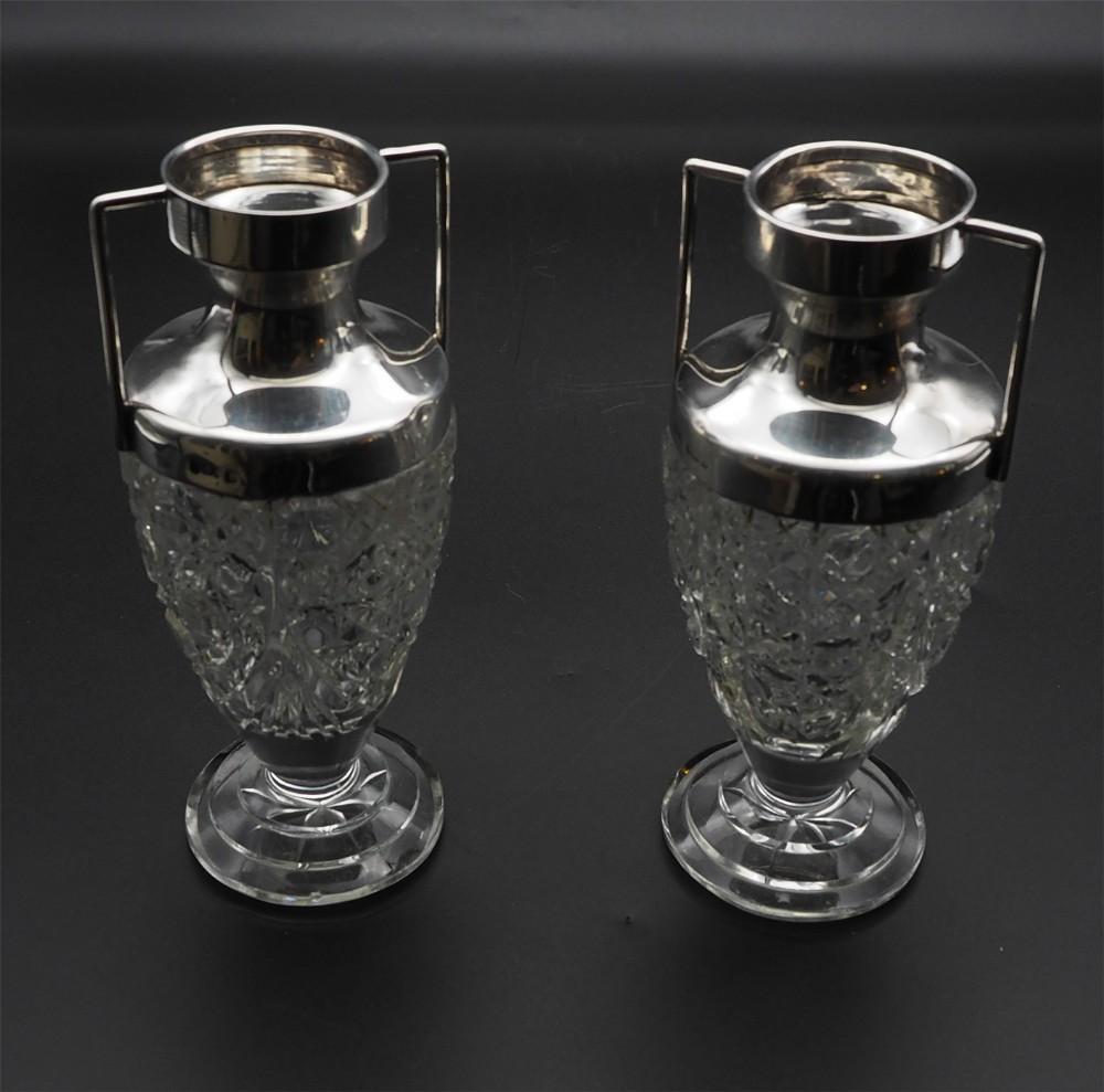 Pair Victorian Silver Topped Bud Vases