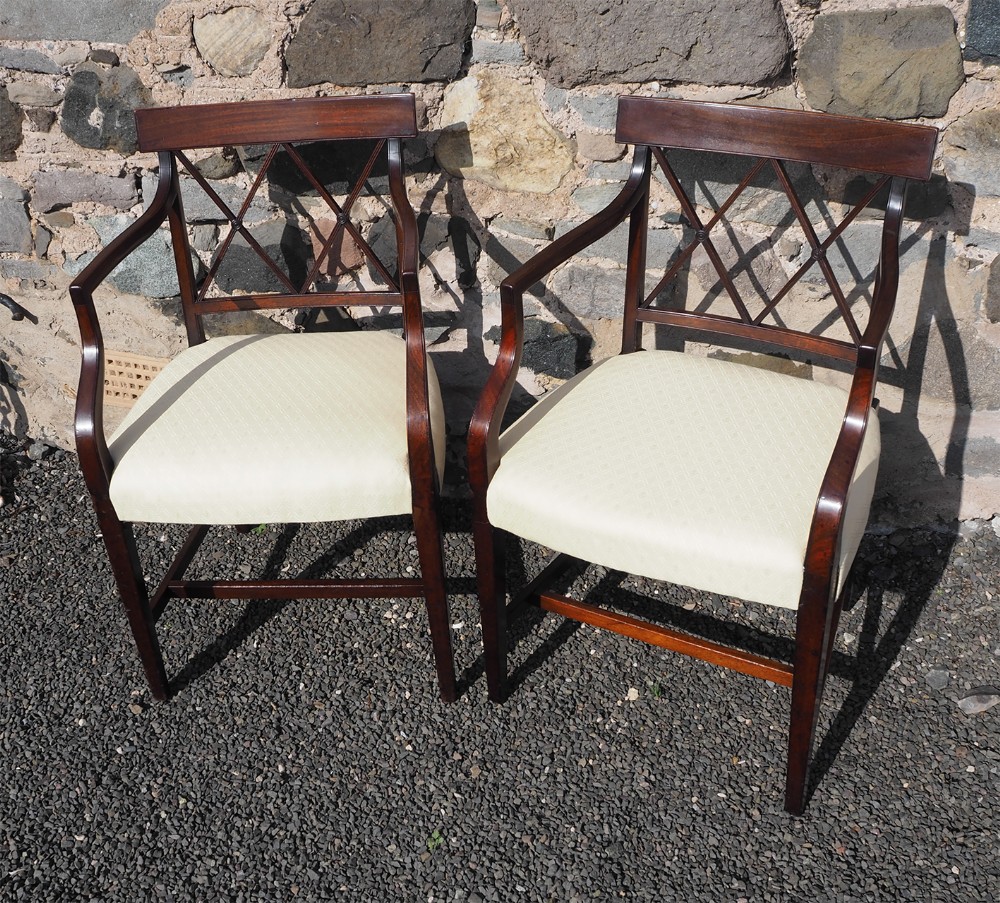 Pair Georgian Sheraton Arm Chairs