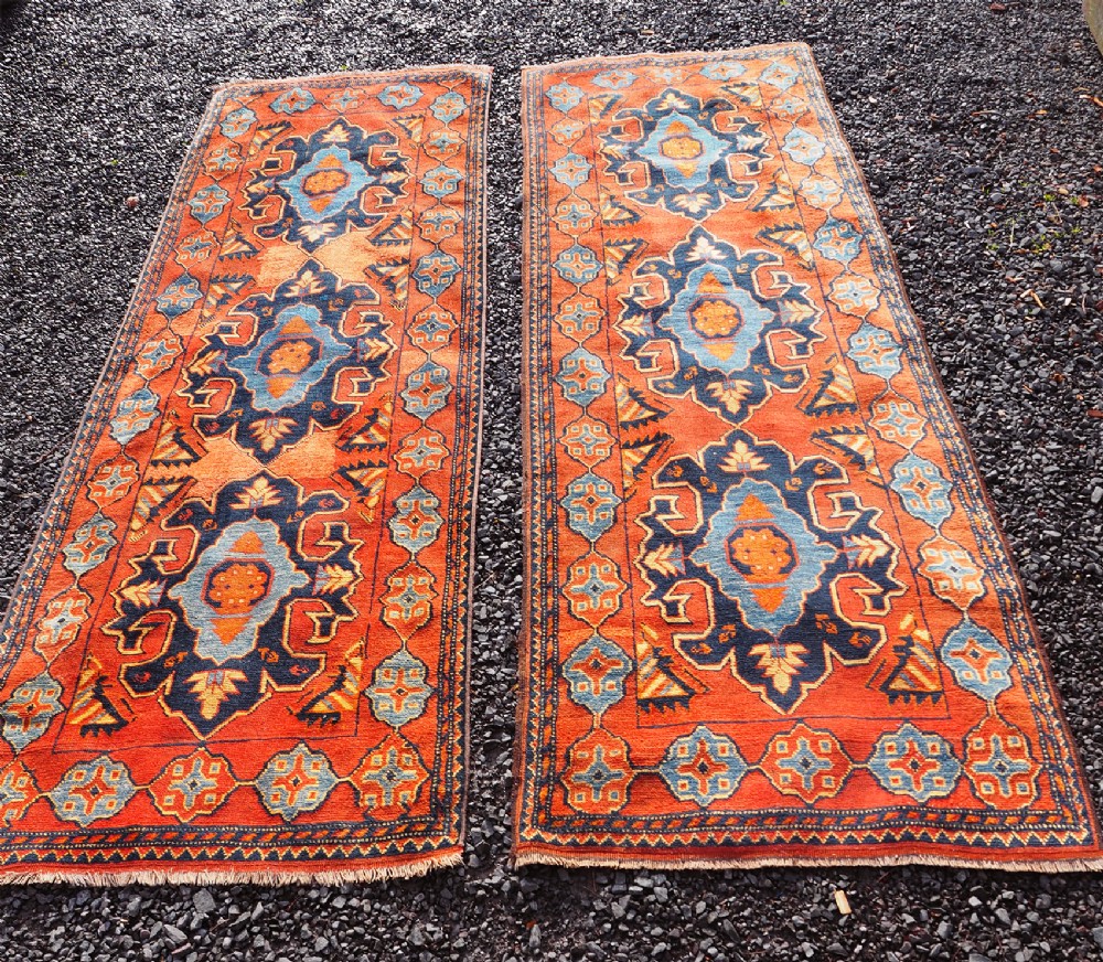 Rare Pair of Antique Afghan Wool Runners