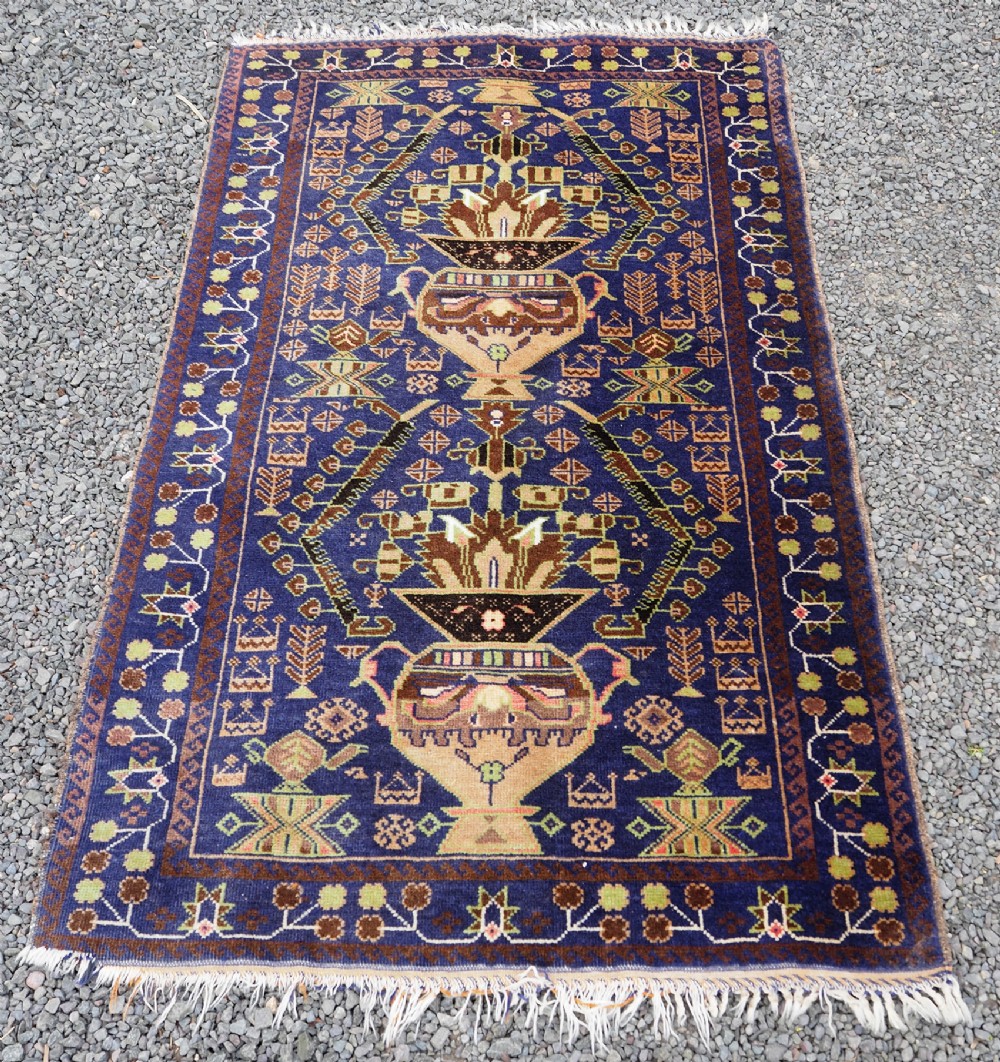 Antique Afghan Mainly Blue Wool Rug