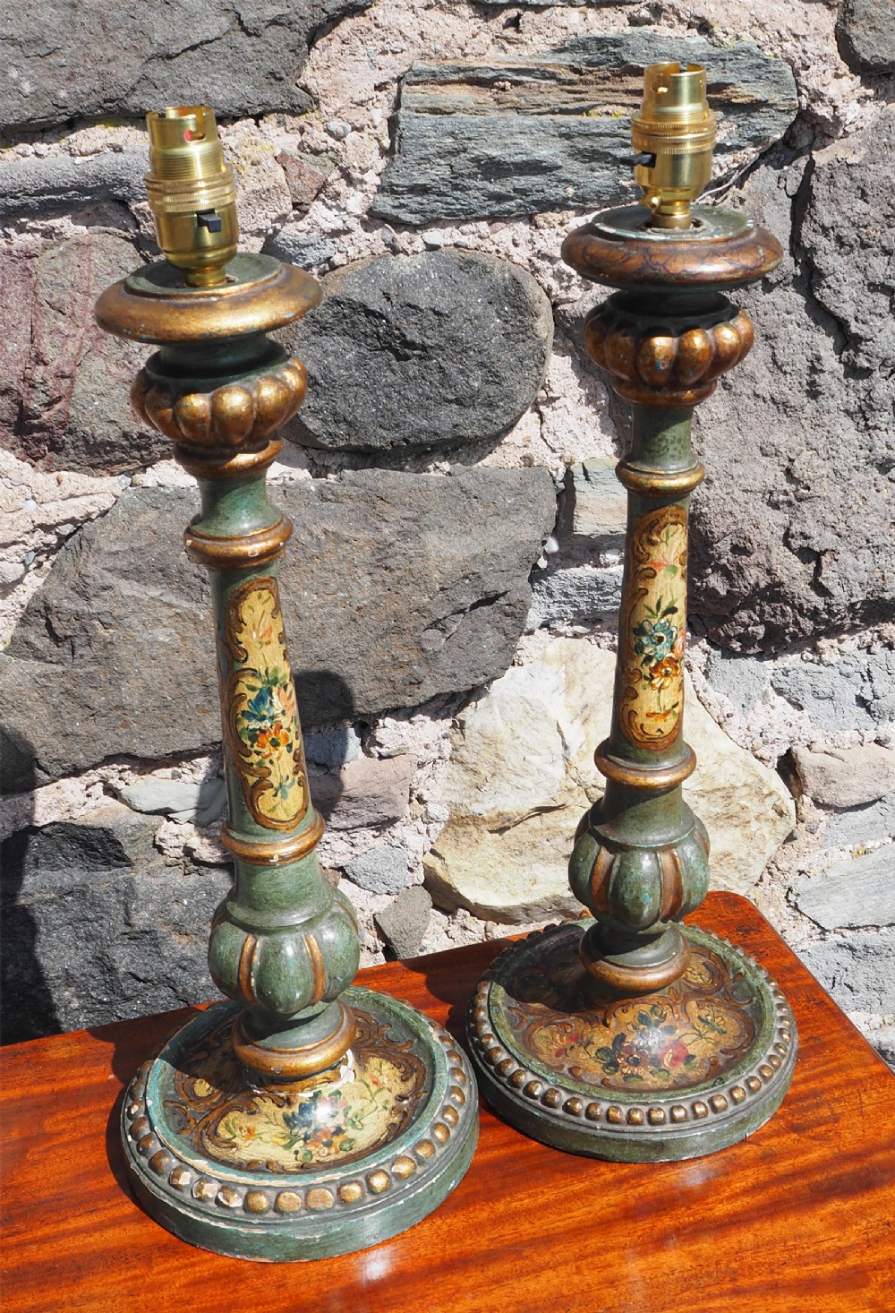 Decorative Pair of Green Lacquered Lamps