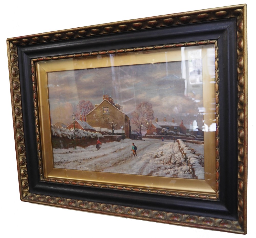 Victorian Oil on Canvass Snow Scene