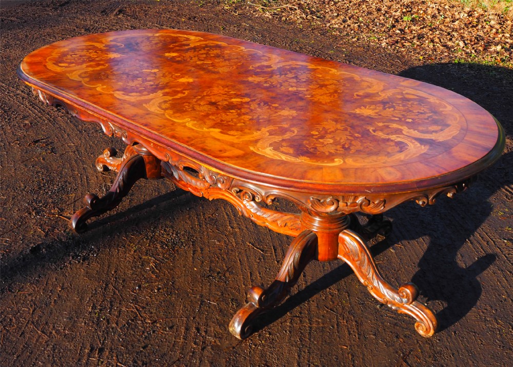Large Walnut & Marquetry Dining Table