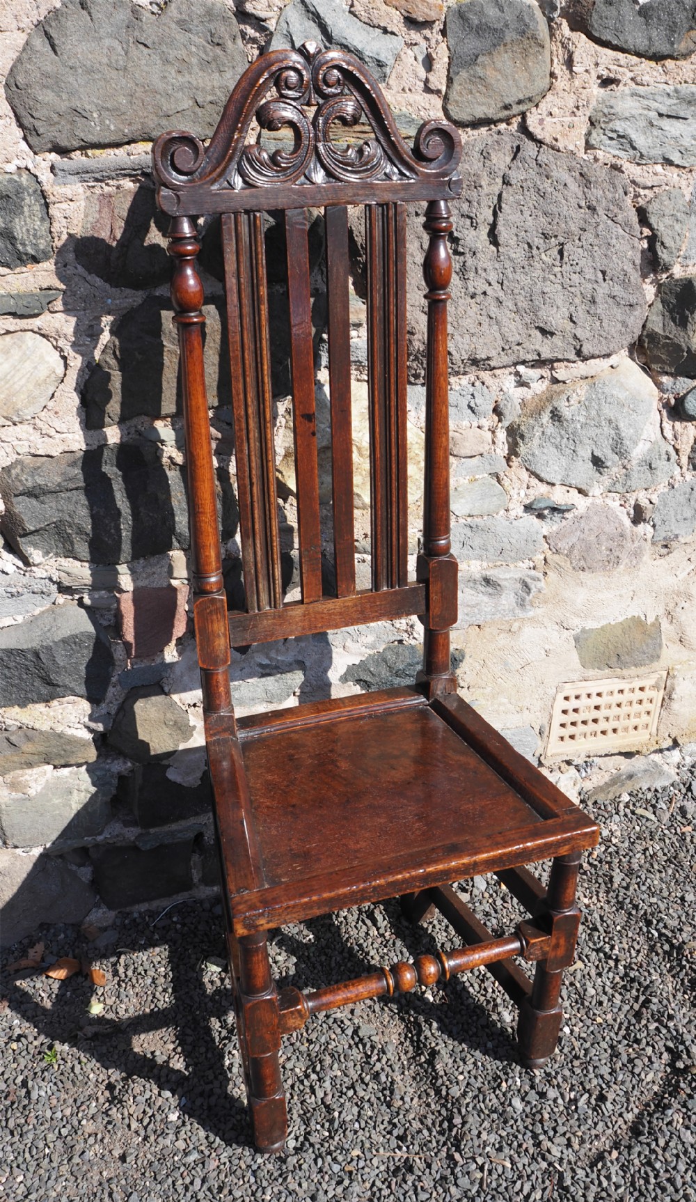 Jacobean Oak High Back Hall Chair