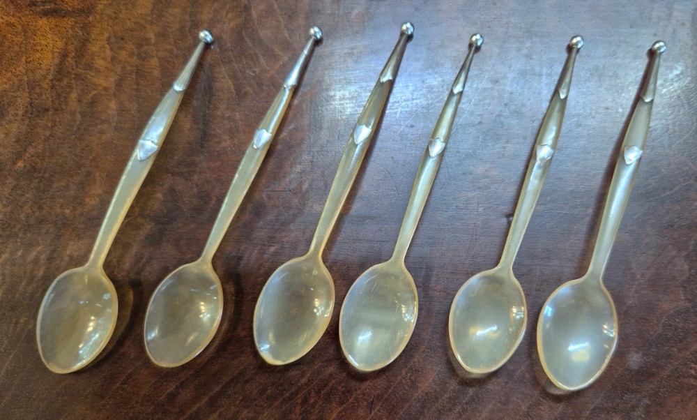 Set of 6 Scottish Horn & Silver Spoons