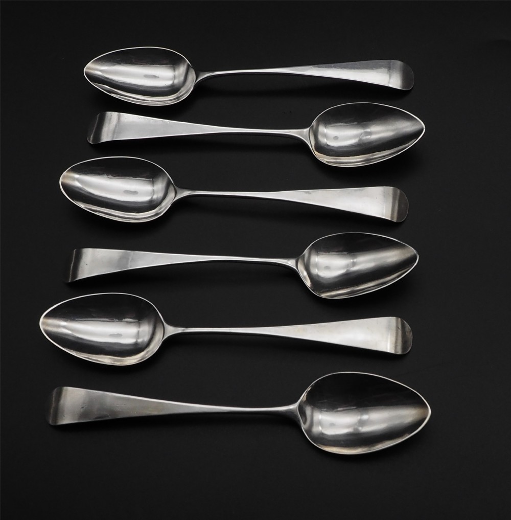 Set of Six 18th Century Silver Teaspoons