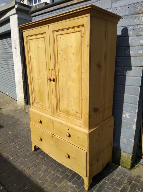 Antique pine linen press wardrobe