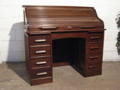 Quality Edwardian Oak Tambor Roll Top Pedastal Desk C1900 Wdb3837a/19.9