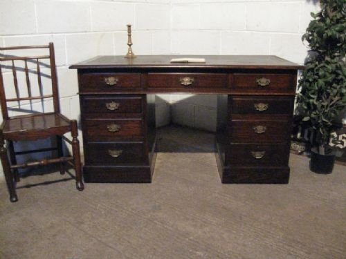 Antique Late Victorian Oak Twin Pedastal Desk C1890