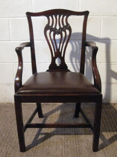 Large Antique Georgian Chippendale Mahogany Side Hall Library Desk Chair C1780