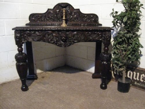 Antique Victorian Carved Gothic Oak Sideboard / Console Table C1880