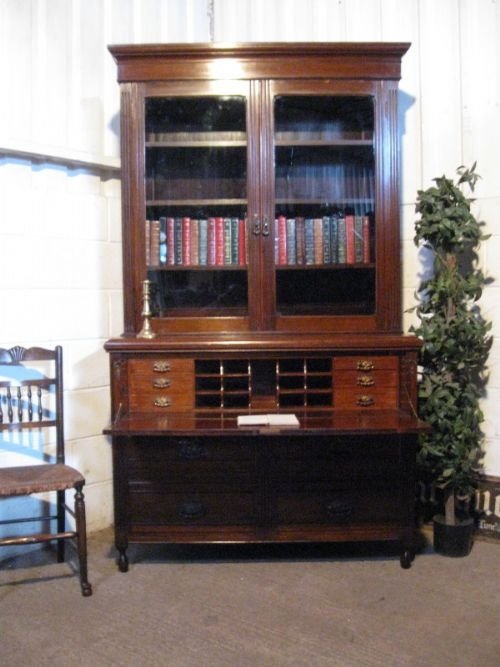 Antique Late Victorian Oak Secretaire Bookcase C1890