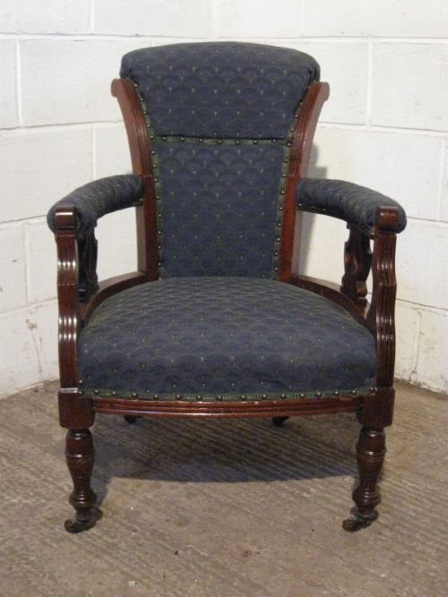 fig 1. LOVELY PAIR ANTIQUE VICTORIAN MAHOGANY SALON LIBRARY ARMCHAIRS C1890