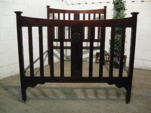 Quality Antique Victorian Art Nouveau Mahogany Double Bedstead C1890