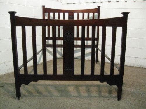 fig 1. QUALITY ANTIQUE VICTORIAN ART NOUVEAU MAHOGANY DOUBLE BEDSTEAD C1890