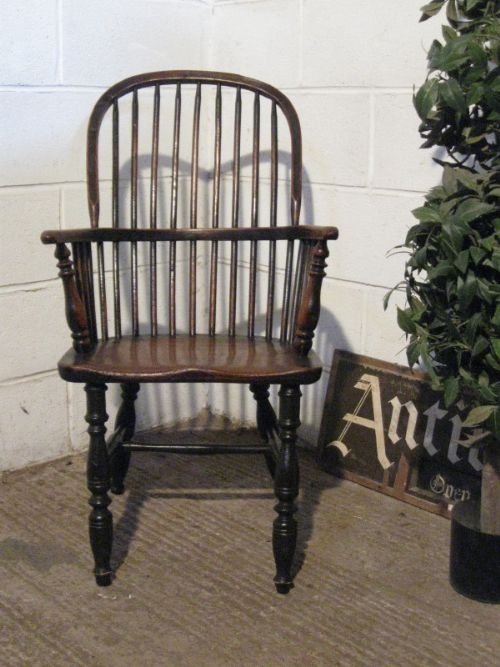 fig 1. LOVELY ANTIQUE EARLY VICTORIAN OAK & ELM STICK BACK WINDSOR CHAIR C1850