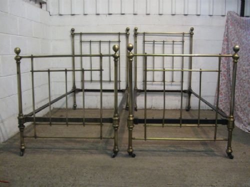 Lovely Pair Antique Victorian Brass Single Bed Steads C1880
