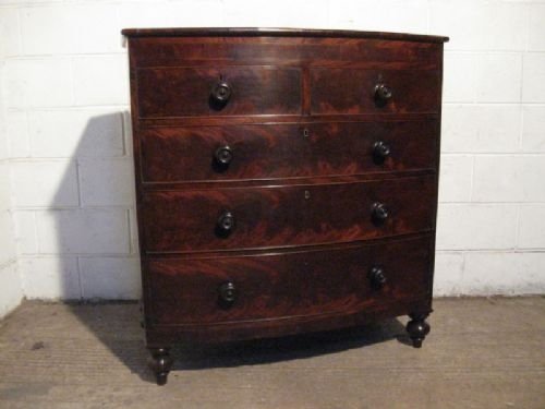 Antique William 1v Bow Front  Flamed Cuban Mahogany Chest of Drawers C1820 Wdb4099c/26.9