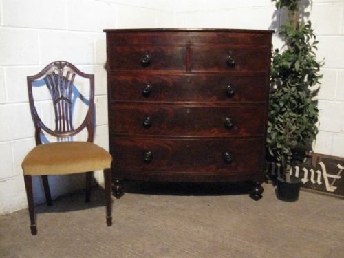 fig 1. ANTIQUE WILLIAM 1V BOW FRONT FLAMED CUBAN MAHOGANY CHEST OF DRAWERS C1820 wdb4099c/26.9