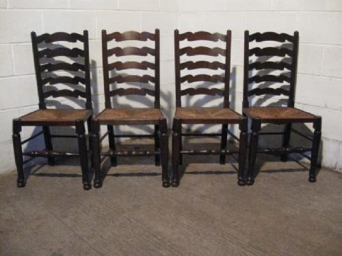Lovely Set Four Antique Early Victorian Country Oak Dining Chairs C1860