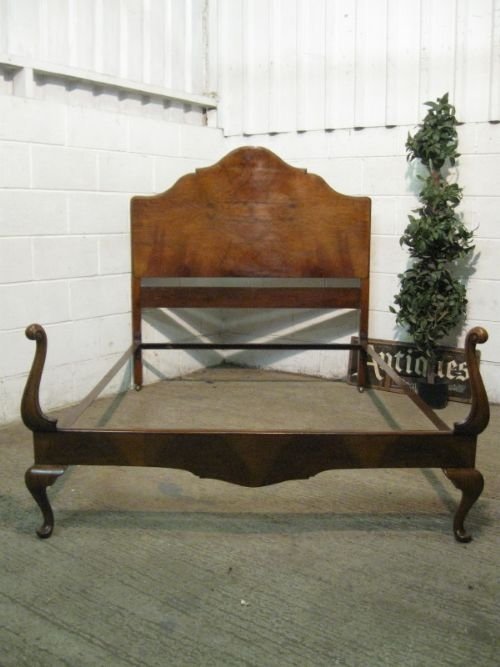 Antique Edwardian Burr Walnut Queen Anne Double Bedstead C1900