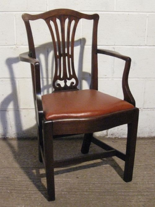 Antique Georgian Mahogany Chippendale Elbow Desk Chair C1780