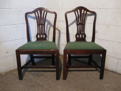 Pair of Antique Georgian Oak & Joined Side Chairs C1780